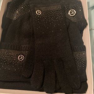 Calvin Klein glove, hat and scarf set. Black with sparkle detail. New in box.